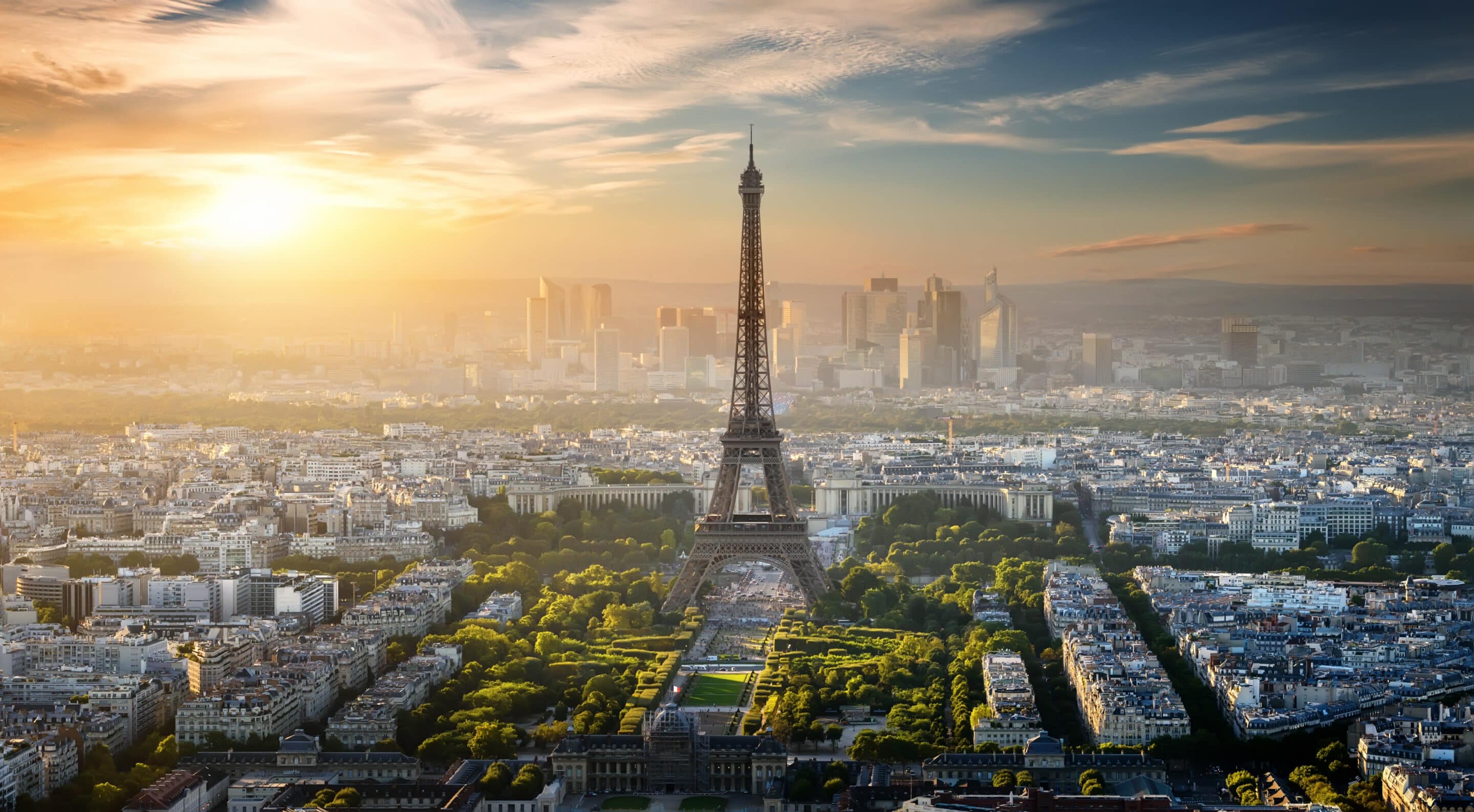 aerial view eiffel tower district la defense paris france scaled