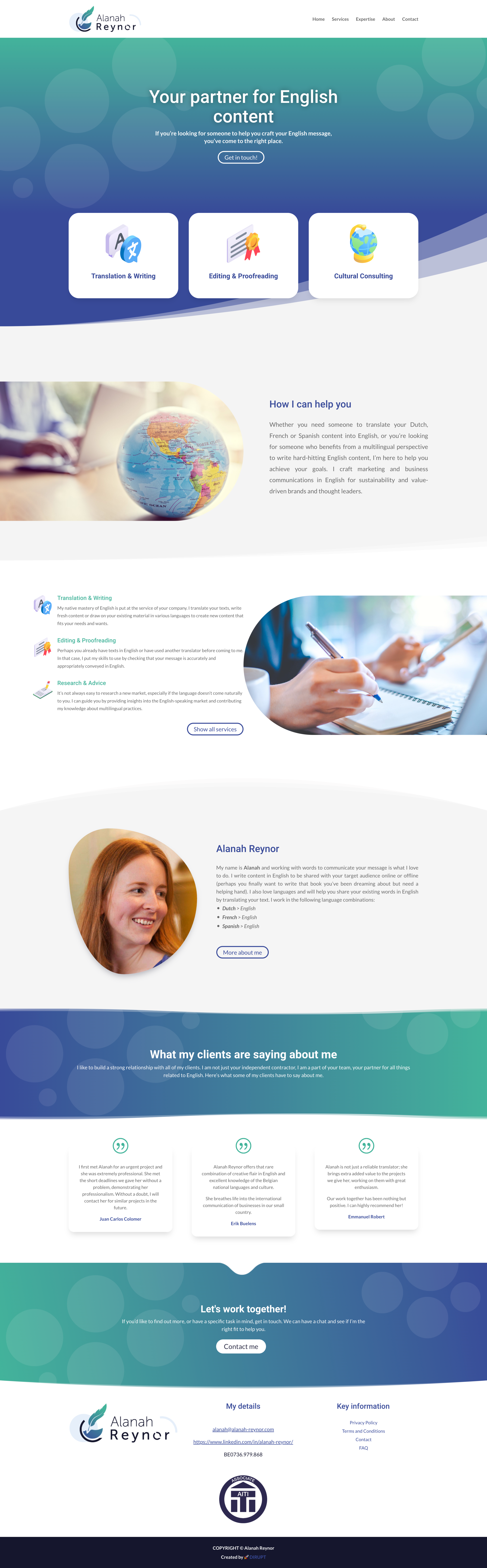 Alanah Reynor - Site Vitrine - WordPress